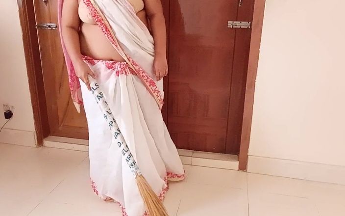 Arab Ethnicity maid in a white saree gets Rough fucked by the owner while the sweeping room