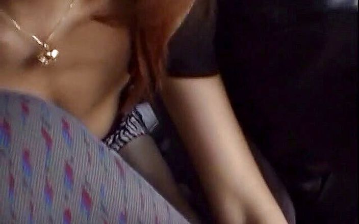 Asian chick rides big dick in the back seat of the car