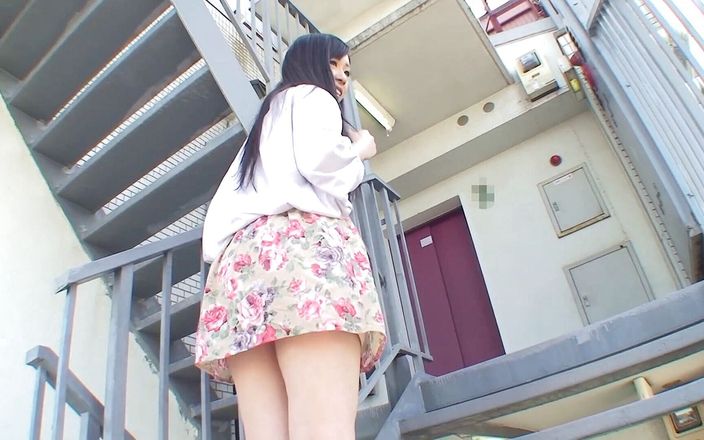 Awesome brunette slut getting fingered on the stairs