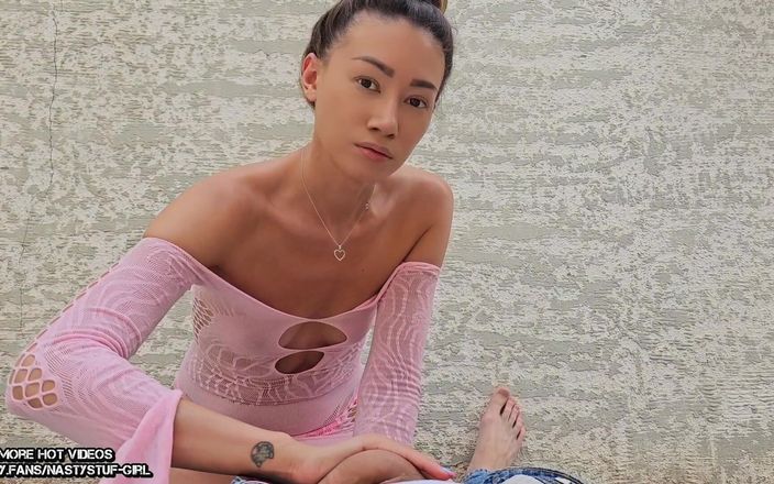 Compact and Tight Ass of Asian Beauty Demonstrates Anal Fucking Right on the Street