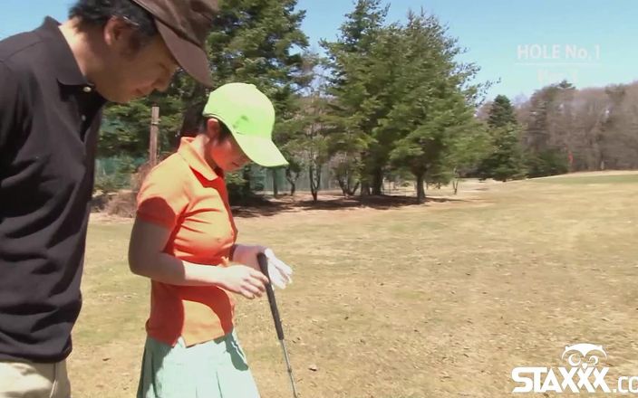 Cute Asian teen girls play a game of strip golf