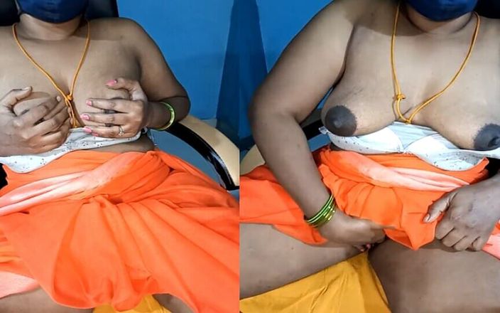 Desi Orange Saree Aunty Fingerings in Pussy Clitoris Deeply Saggy Tights Showing Boobs Puffy Nipples Massage