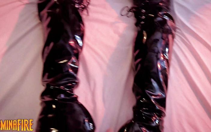 Dominafire Toys with Her Handcuffed Latex Sissy