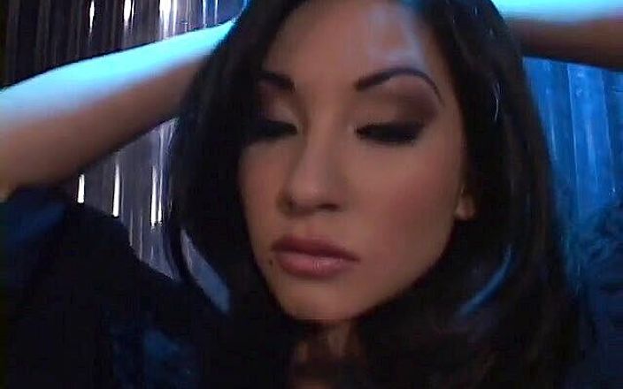 Endearing brunette doll takes a huge toy up her shaved cunt solo