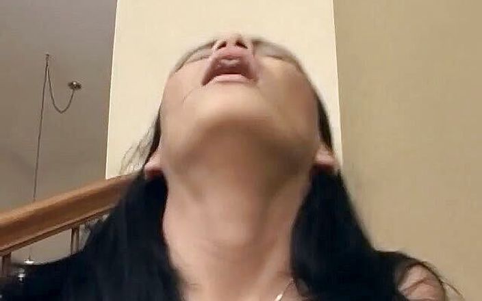 Hot brunette asian pounded on the staircase