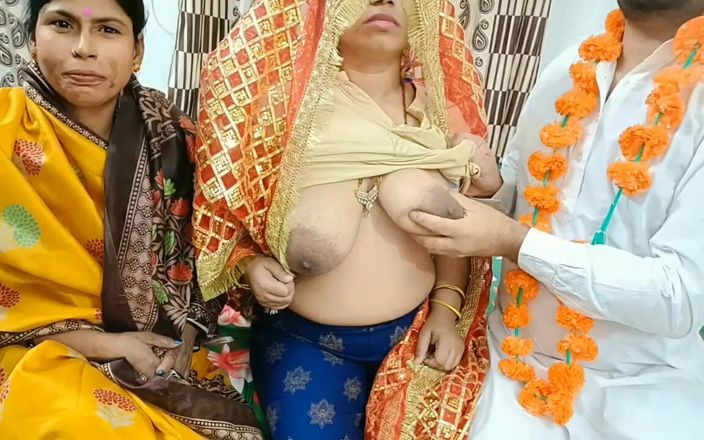 Indian Couple First Wedding Night Sex Enjoy with Mother in Law Threesome Sex