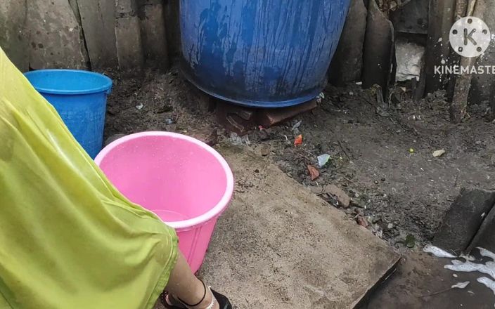 Indian house wife bathing