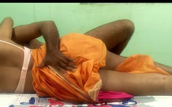 Indian Traditional Married Woman Orange Colour Saree Bed Romance