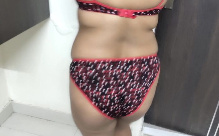 My aunty shows her red panties and bra and teaches me sex