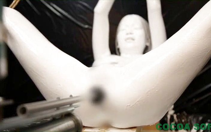Predicament bondage, white paint, fucking machine and a vibrator for the Asian chick