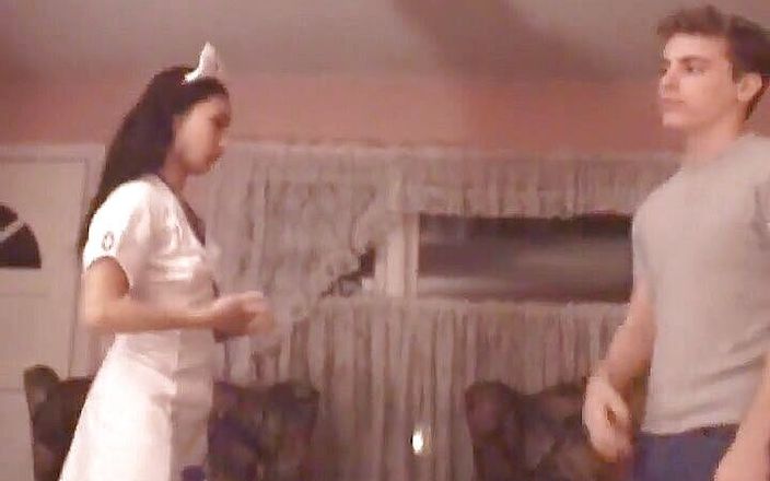 Sweet asian nurse jizzed on ass during doggystyle pose