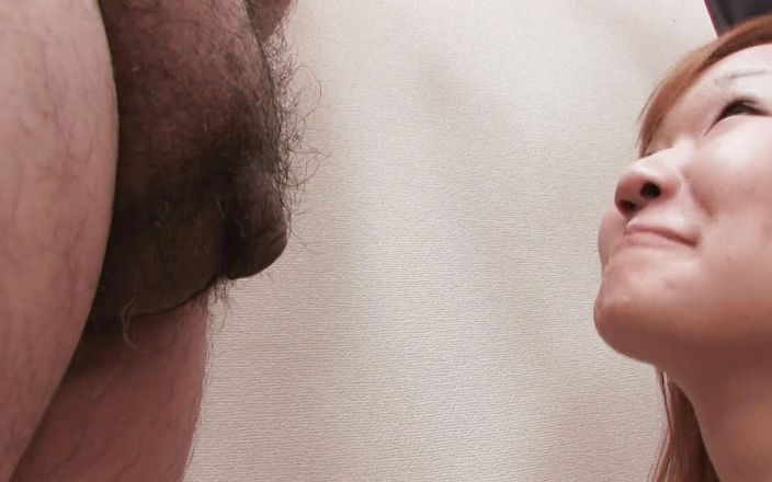Sweet Japanese hottie loves to suck on a small hairy cock
