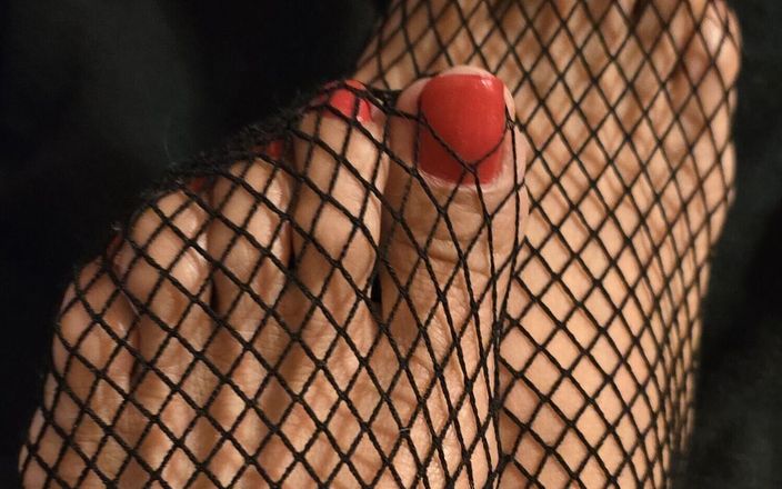 Tiny Feet in Fishnet Stocking...red Toe Nails